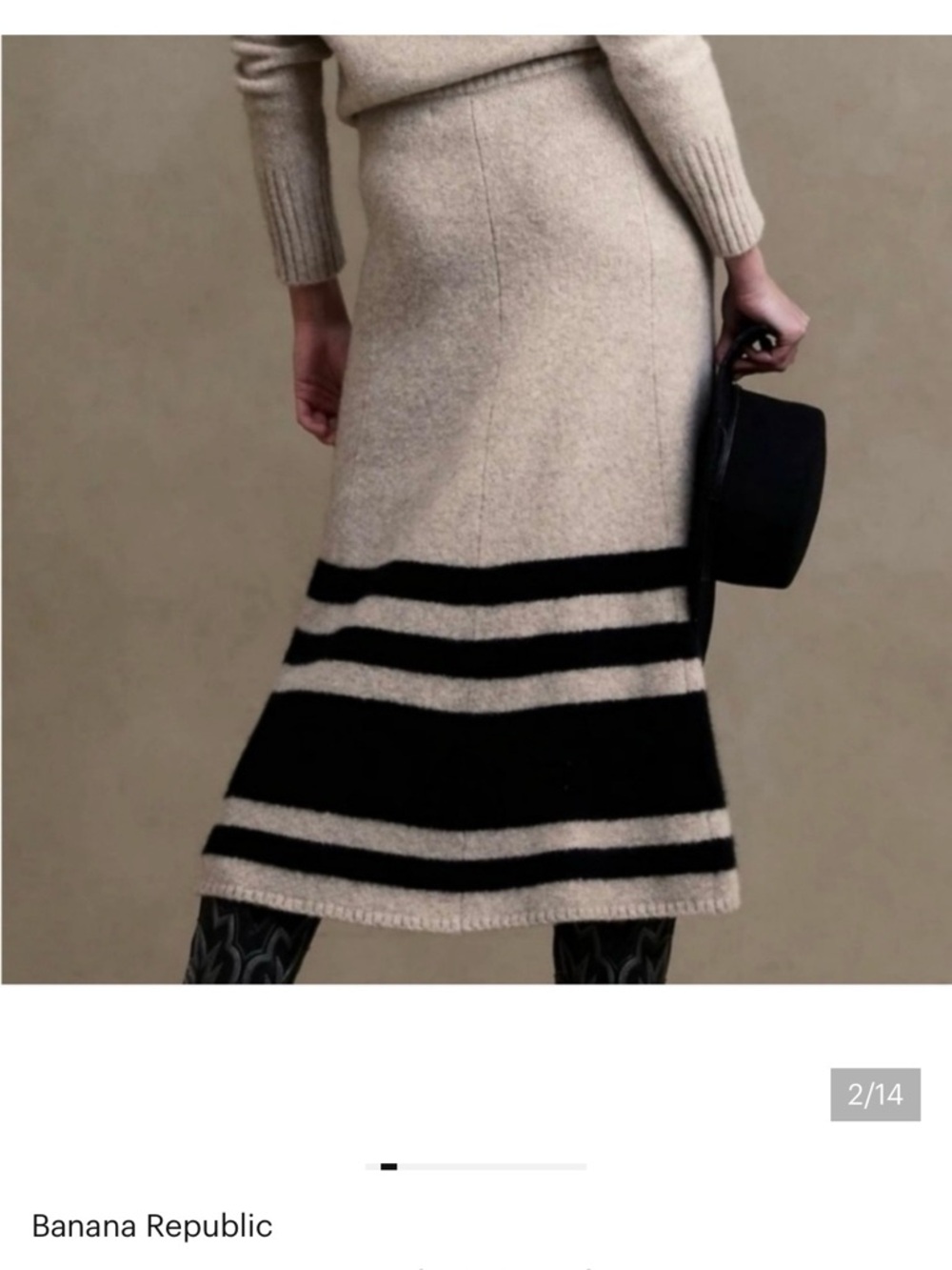 Banana Republic Cream Midi Skirt with Black Stripes